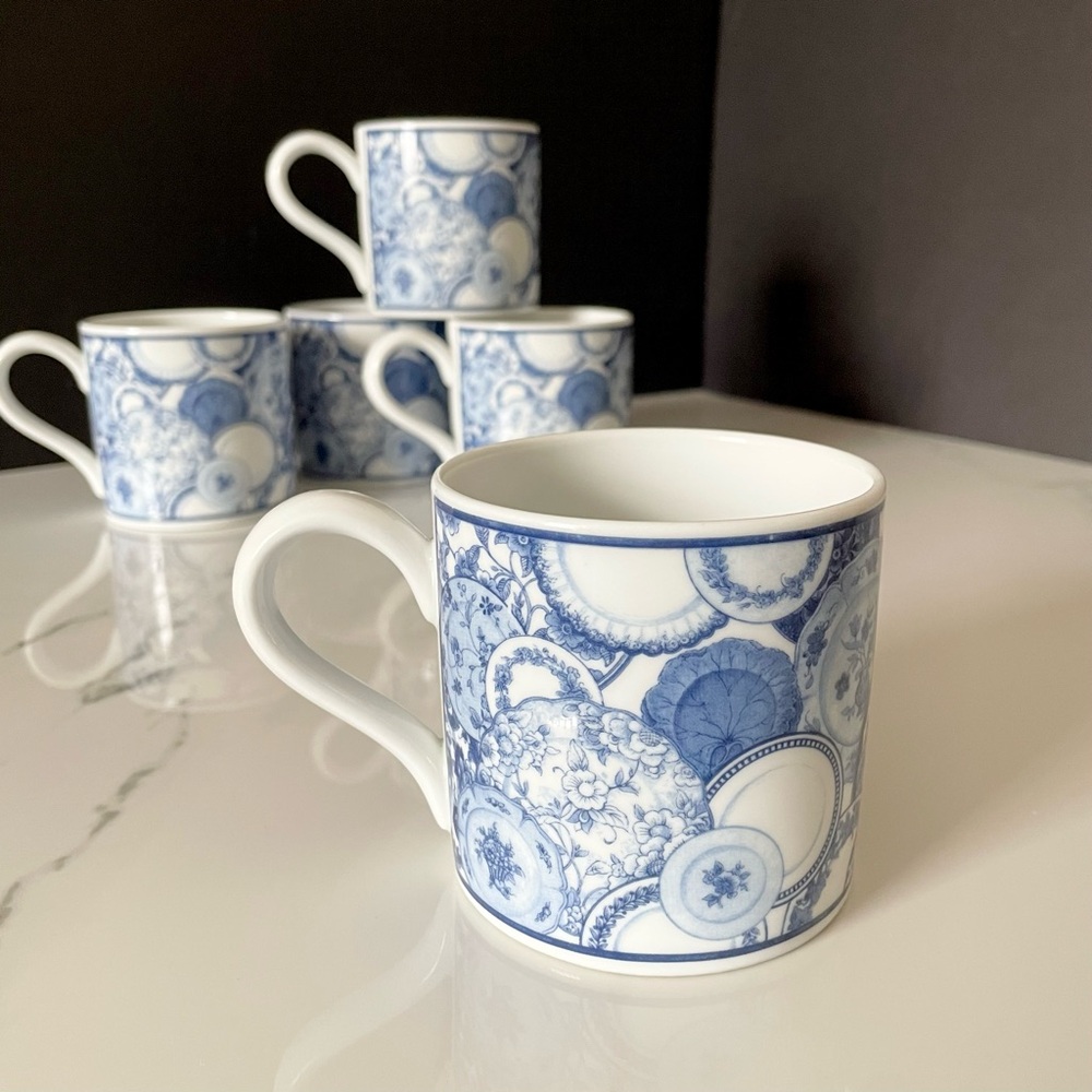 SET of 5 Blue Plate Collage Mugs by Wedgwood